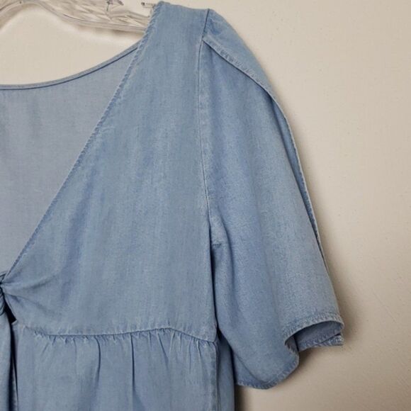Chambray Massimo Dutti Tie-Back Bow Short Sleeve Blouse Top (NWT) - Picture 6 of 7
